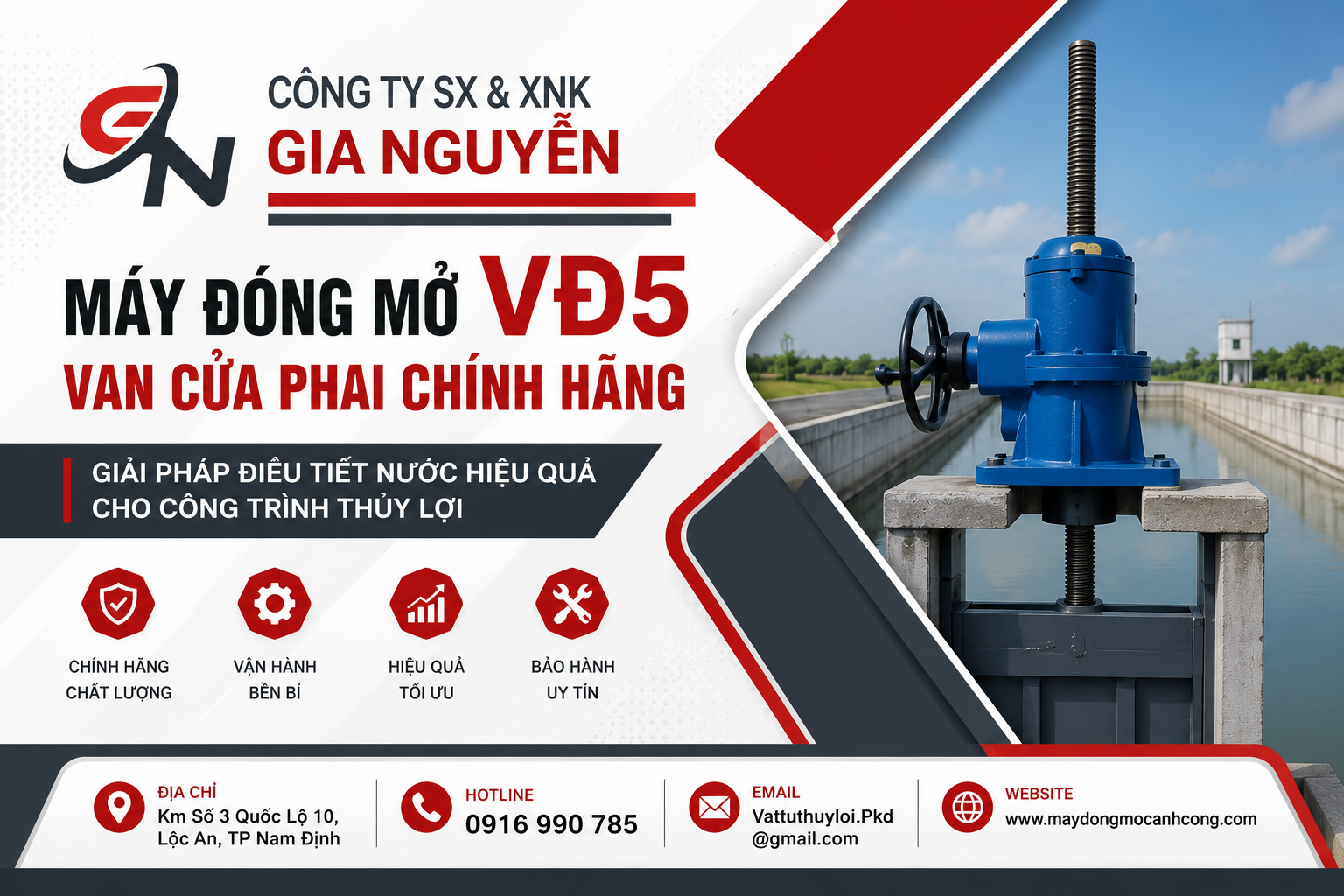 Máy Đóng Mở VĐ5 Van Cửa Phai Chính Hãng – Giải Pháp Điều Tiết Nước Hiệu Quả Cho Công Trình Thủy Lợi